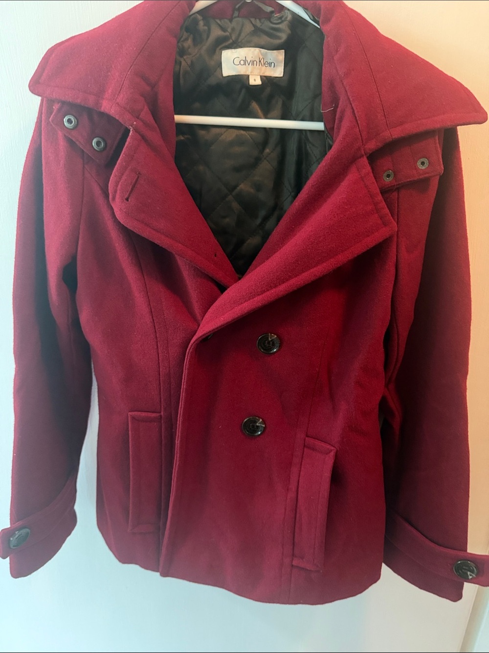 Calvin Klein Women's Burgundy Double-Breasted Peacoat